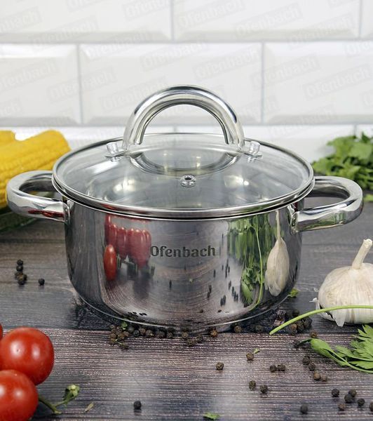 Каструля індукційна Ofenbach Casserole із нержавіючої сталі 1.5л зі скляною кришкою (арт. 32329260) фото