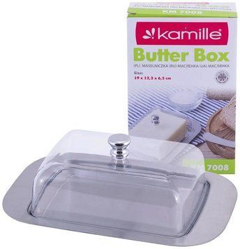 Маслянка Kamille Perlett з нержавіючої сталі з акриловою кришкою 18.5х12.5х6.5cм (арт. 32322342) фото