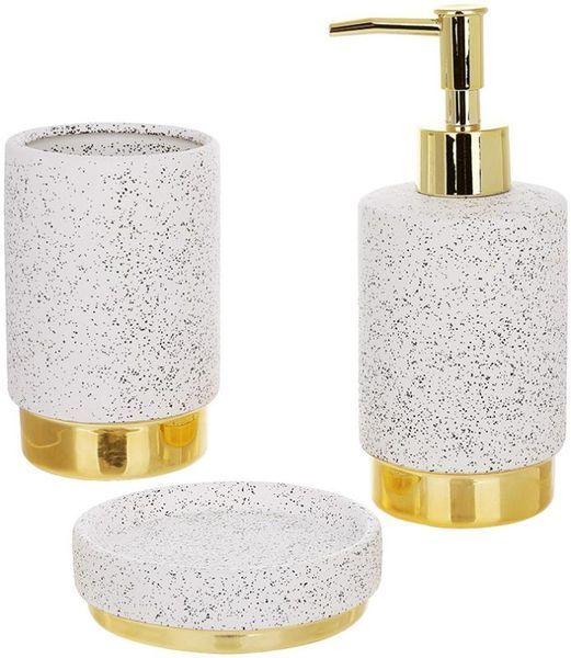 Набір аксесуарів Bright для ванної кімнати "White Granite & Gold" 3 предмети, кераміка (арт. 32328689) фото - "RestoMarket" Набір аксесуарів Bright для ванної кімнати "White Granite & Gold" 3 предмети, кераміка (арт. 32328689) фото
