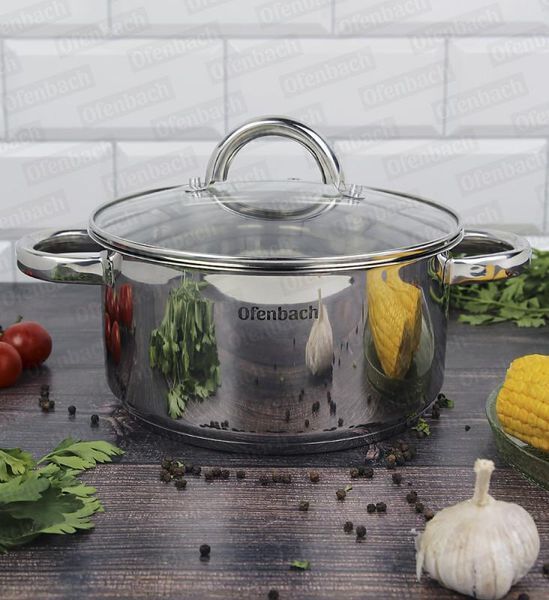 Каструля індукційна Ofenbach Casserole із нержавіючої сталі 3л зі скляною кришкою (арт. 32329262) фото