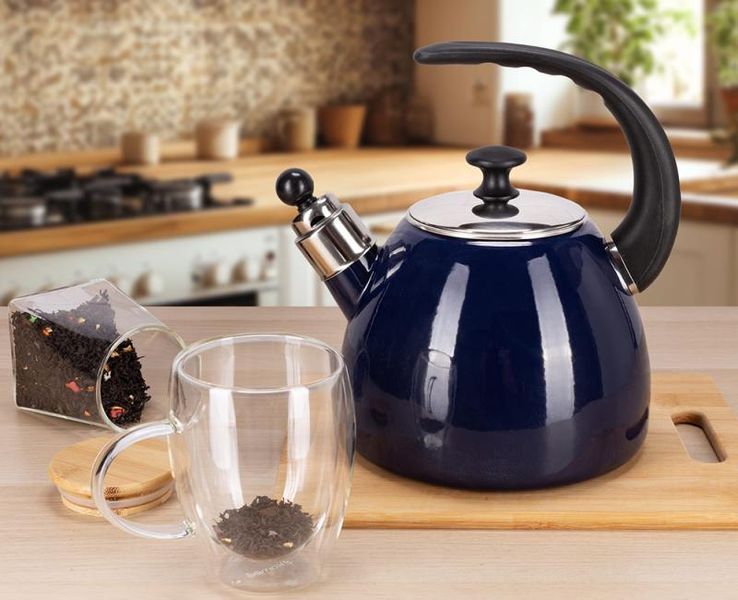 Чайник емальований Kamille "Boiling Water" 2.5л зі свистком, індукційний, синій (арт. 32329214) фото