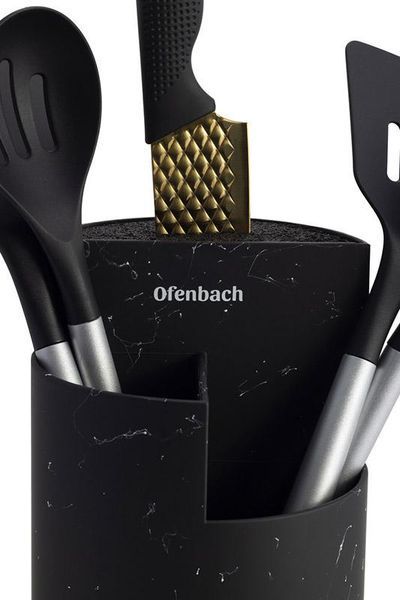 Підставка-колода Ofenbach Black Marble для кухонних ножів і ножиць 16х24см, потрійна кругла (арт. 32323994) фото