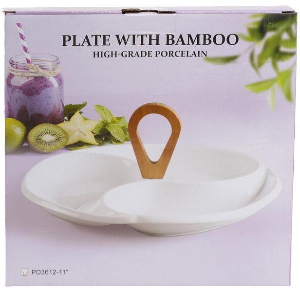 Менажниця 3-х секційна Ceram-Bamboo 29х29х13.5см, біла порцеляна (арт. 32325867) фото