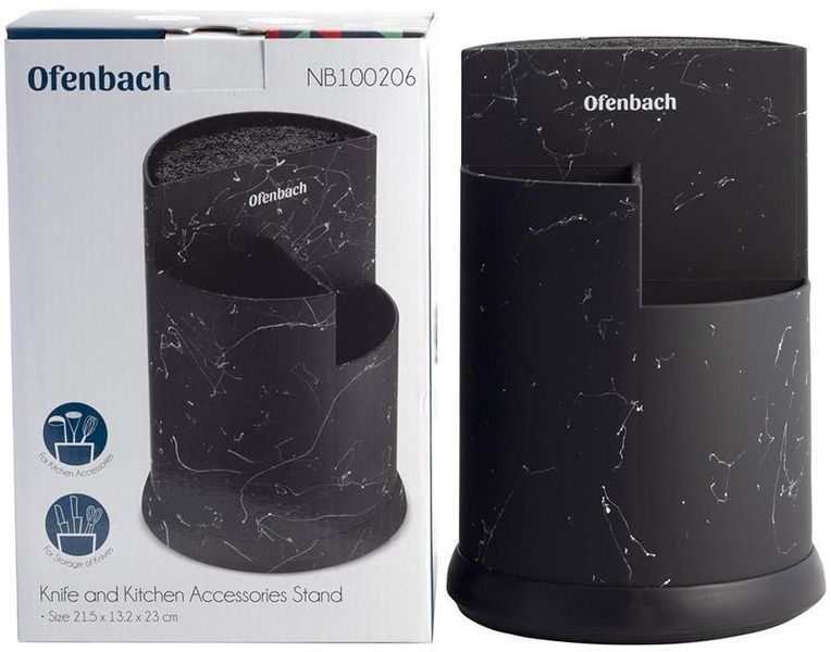 Підставка-колода Ofenbach Black Marble для кухонних ножів і ножиць 16х24см, потрійна кругла (арт. 32323994) фото