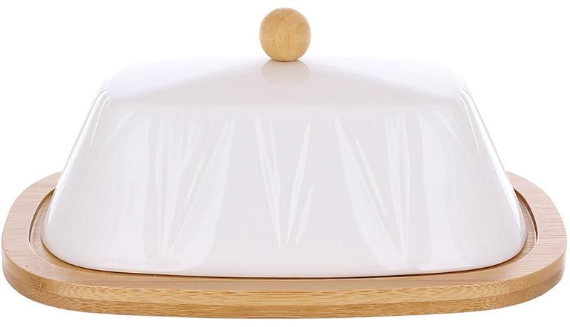 Маслянка Ceram-Bamboo Grace порцелянова з бамбуковим блюдцем 20.5х14.5см (арт. 32327453) фото - "RestoMarket" Маслянка Ceram-Bamboo Grace порцелянова з бамбуковим блюдцем 20.5х14.5см (арт. 32327453) фото
