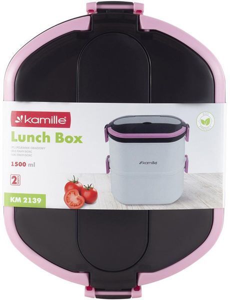 Ланч-бокс Kamille Snack 1500мл дворівневий, пластик і нержавіюча сталь, рожевий (арт. 32324949) фото