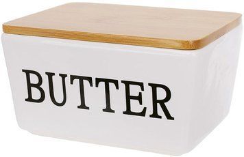 Маслянка (сирниця) керамічна Merceyl "Butter" 14х10см з дерев'яною кришкою (арт. 32328872) фото
