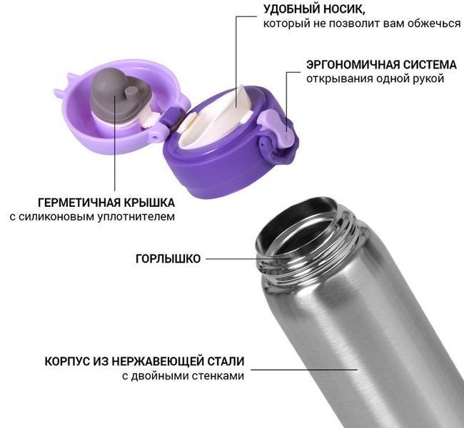 Термос Fissman Joranne Lilac 420мл з нержавіючої сталі (арт. 32323502) фото