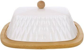Маслянка Ceram-Bamboo Romb порцелянова з бамбуковим блюдцем 20.5х14.5см (арт. 32329484) фото
