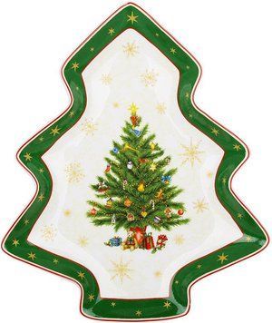 Тарілка сервірувальна порцелянова "Christmas Story" 25х22см, у формі ялинки, зелений з білим (арт. 32329674) фото