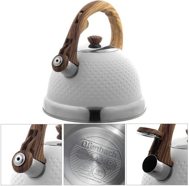 Чайник Ofenbach Whistling Kettle White 2.7л нержавіюча сталь зі свистком, білий (арт. 32329288) фото