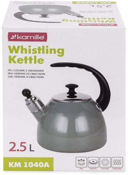 Чайник емальований Kamille "Boiling Water" 2.5л зі свистком, індукційний, оливковий (арт. 32329211) фото