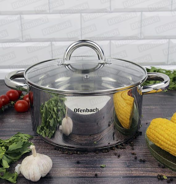 Каструля індукційна Ofenbach Casserole із нержавіючої сталі 4л зі скляною кришкою (арт. 32329263) фото