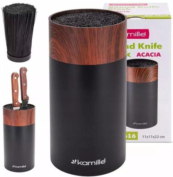 Підставка Kamille Acacia Black, колода для ножів &Oslash;11х22см з поліпропіленовим наповнювачем (арт. 32329138) фото