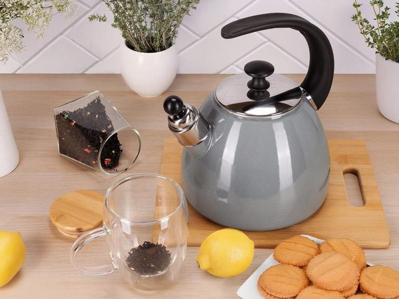 Чайник емальований Kamille "Boiling Water" 2.5л зі свистком, індукційний, оливковий (арт. 32329211) фото