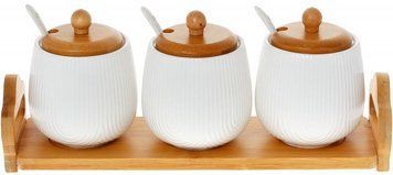 Набір банок з ложками Nouvelle Home Violal 3 банки 350мл для сипучих продуктів на підставці (арт. 32326534) фото
