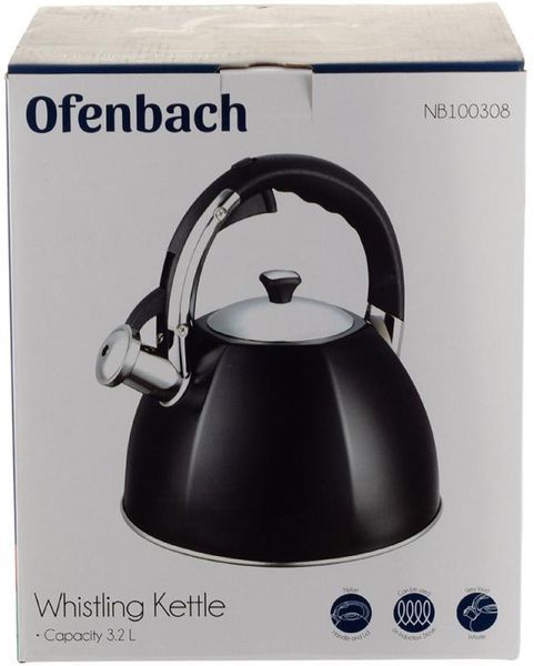 Чайник Ofenbach Augsburg Black 3.2л зі свистком, нержавіюча сталь, чорний (арт. 32329290) фото