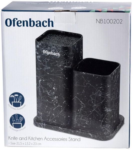 Підставка-колода Ofenbach Black Marble для кухонних ножів і ножиць 21.5х13х23см подвійна (арт. 32323990) фото