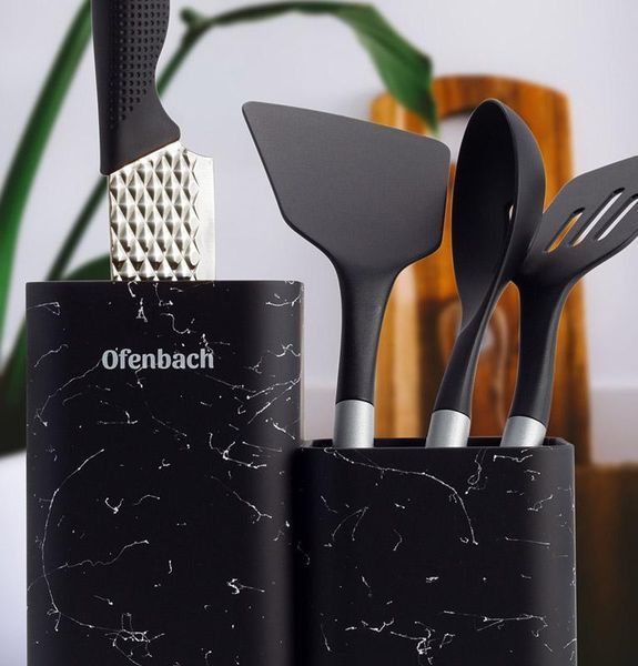Підставка-колода Ofenbach Black Marble для кухонних ножів і ножиць 21.5х13х23см подвійна (арт. 32323990) фото