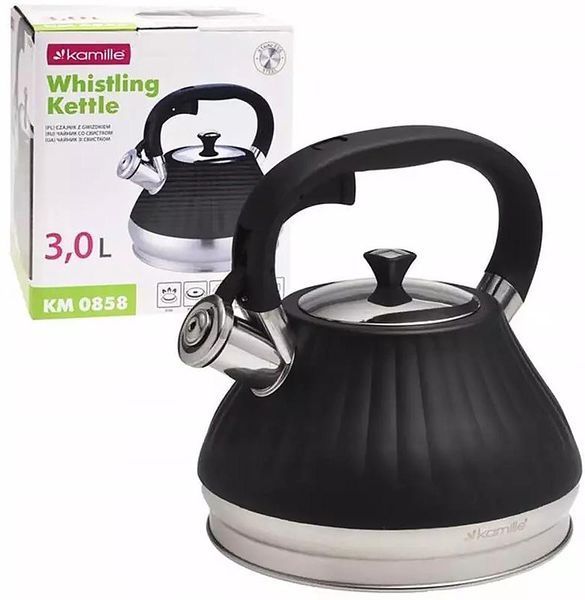 Чайник Kamille Whistling Kettle Marshmallow 3л з нержавіючої сталі зі свистком, чорний (арт. 32329194) фото