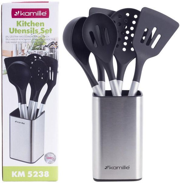 Набір кухонного приладдя Kamille Kitchen Utensils 5 аксесуарів на сталевий підставці (арт. 32323912) фото