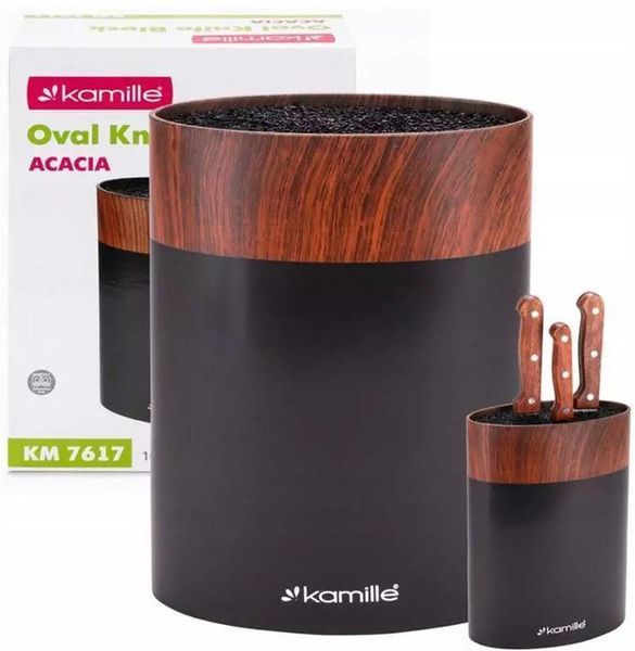 Підставка Kamille Acacia Black, колода для ножів 16х7х22см з поліпропіленовим наповнювачем (арт. 32329139) фото
