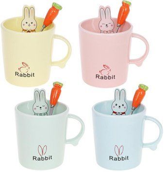 Кружка порцелянова "Rabbit" 380мл з кришкою і ложкою, 4 дизайни (арт. 32324721) фото