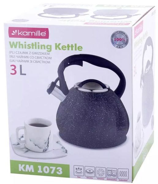 Чайник Kamille Whistling Kettle Marble 3л з нержавіючої сталі зі свистком (чорний мармур) (арт. 32329215) фото