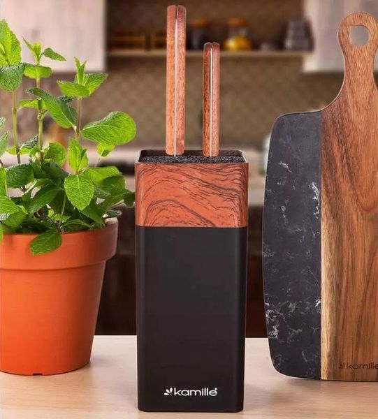 Підставка Kamille Acacia Black, колода для ножів 9.5х9.5х22см з поліпропіленовим наповнювачем (арт. 32329140) фото