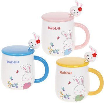 Кружка порцелянова "Rabbit" 430мл з кришкою і ложкою, 3 дизайни (арт. 32324722) фото