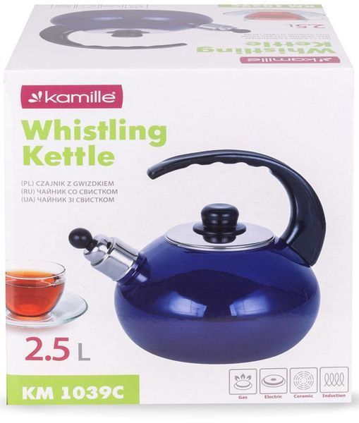 Чайник емальований Kamille "Boiling Water" 2.5л зі свистком, синій глянець (арт. 32329209) фото