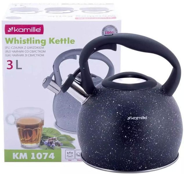 Чайник Kamille Whistling Kettle 3л з нержавіючої сталі зі свистком (чорний граніт) (арт. 32329217) фото